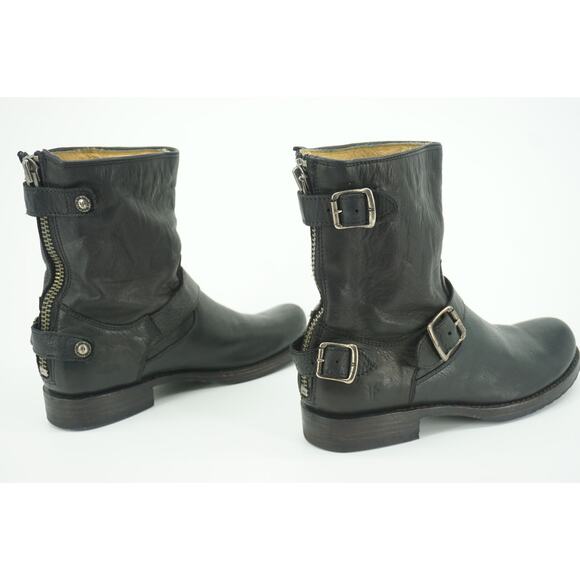 Frye Veronica Shortie Black Leather Biker Boots size 7.5 Slouchy Buckle - Picture 8 of 11